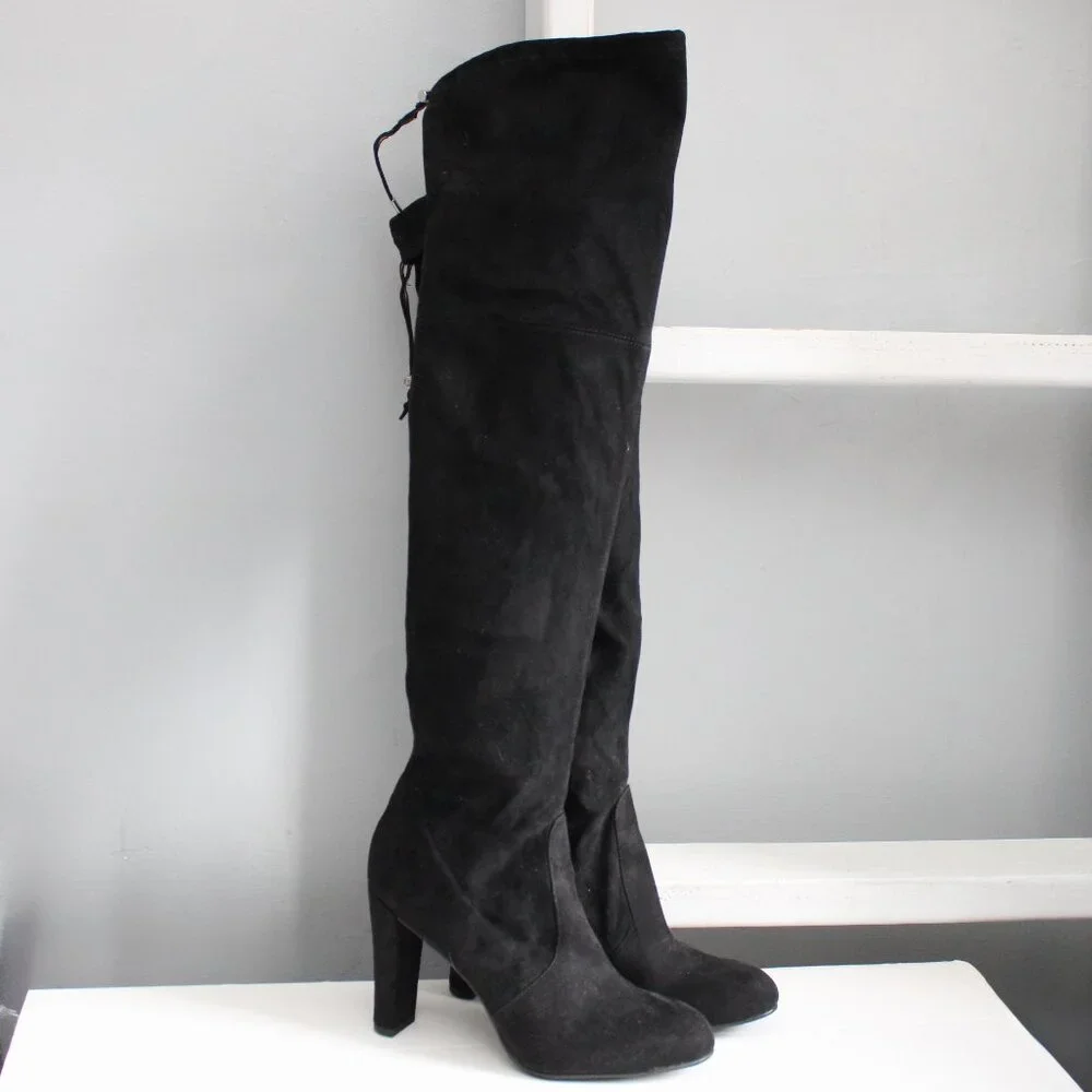 Sam Edelman Black Kent Faux Suede Over the Knee Heeled Boots Size 10